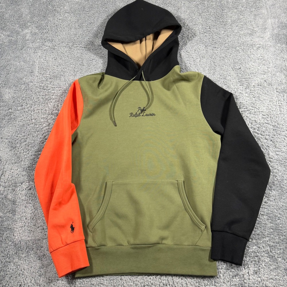 Polo Ralph Lauren Double Knit Hoodie Colorblock‎ Camo Center Logo Size XS